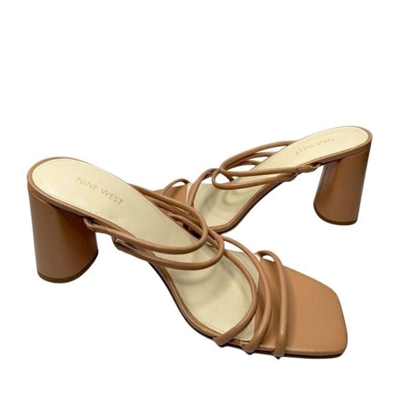 Nine West Sandals Womens Size 12 Tan Strappy Square Open Toe Block Heel - Picture 6 of 8